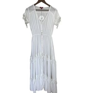 STAUD White Maxi Dress with Tassel Trim – Size Large – NWT – Retail $345